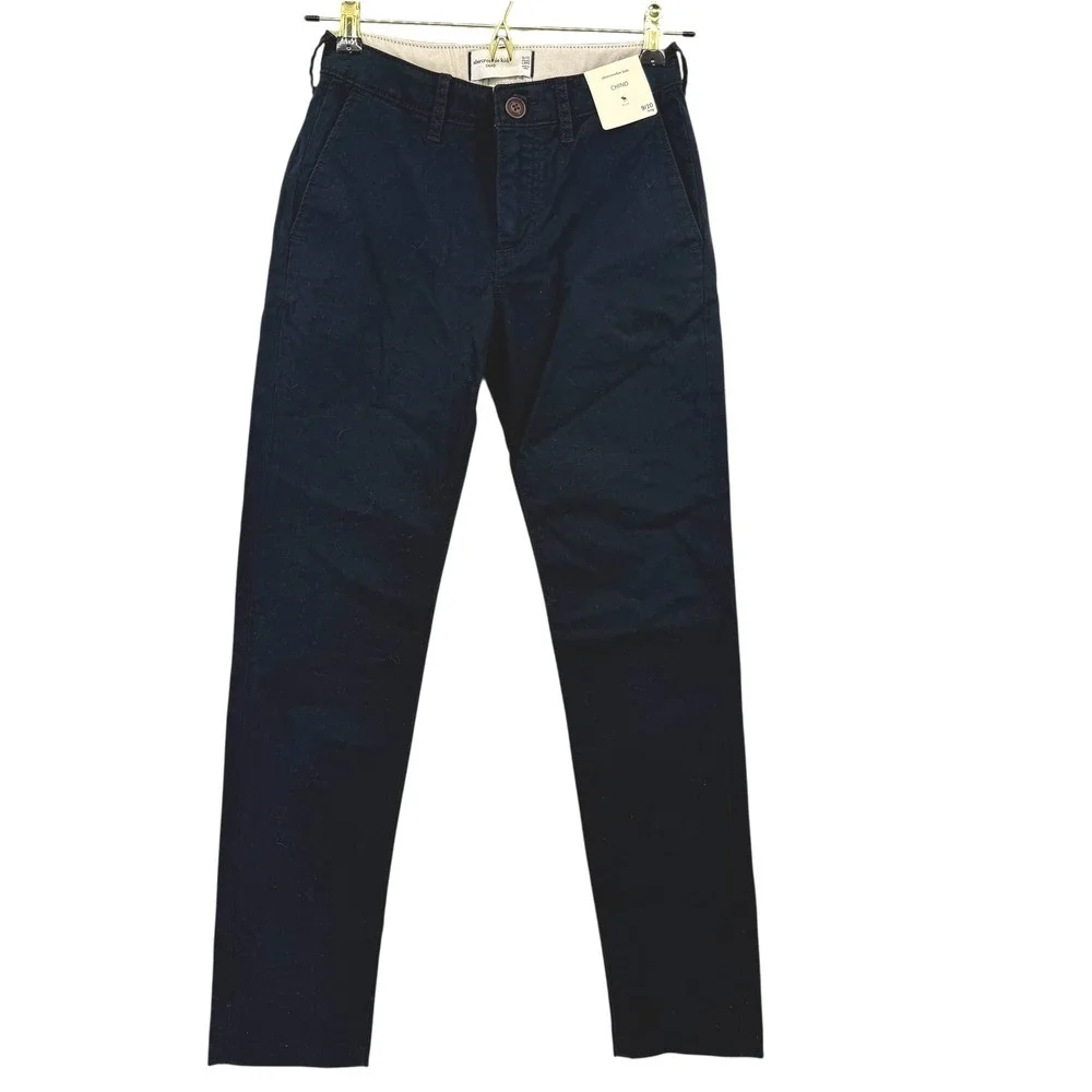 NWT Abercrombie Kids Boys Chino Pants Navy Blue Stretch Twill 9/10 Long School